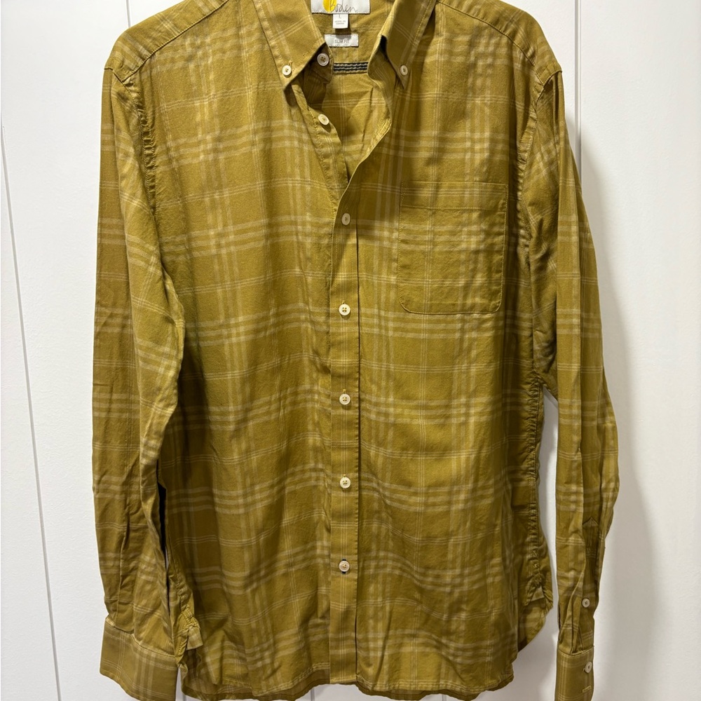Boden Men's Slim Fit Plaid Shirt Large Sleeve Button Down Yellow Fall Color